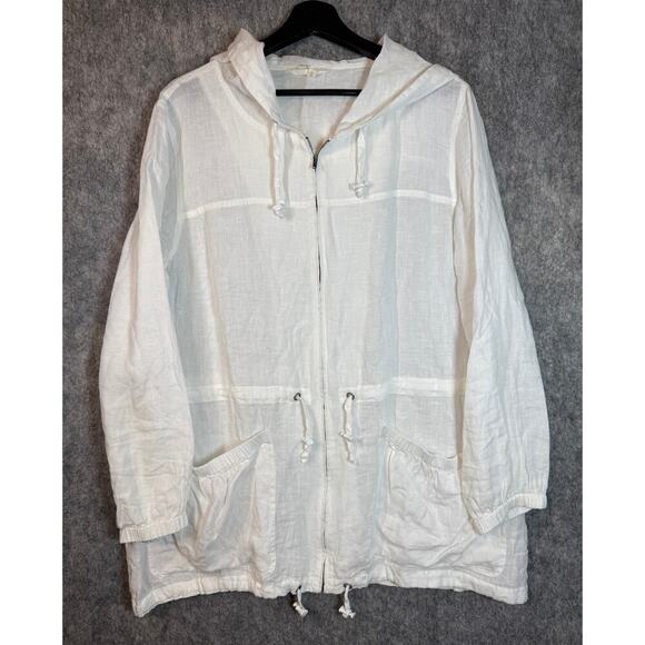 Eileen Fisher Irish Linen Hooded Cinch Waist White Full Zip Jacket - Large - Picture 1 of 8